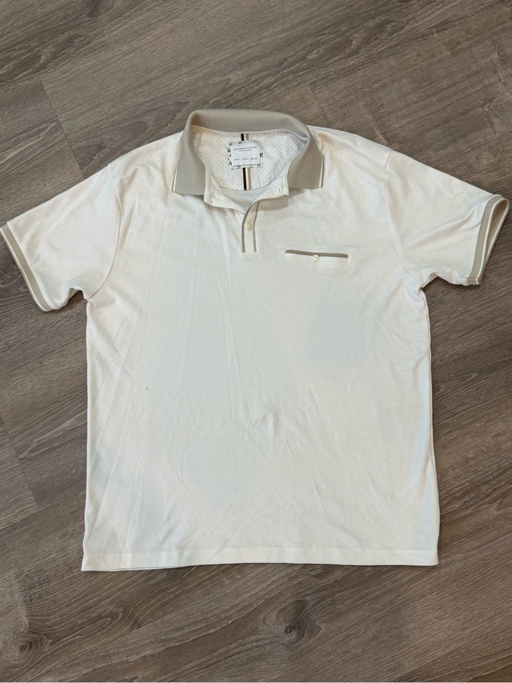 Denim & Flower Cream Polo Shirt with Tan Accents